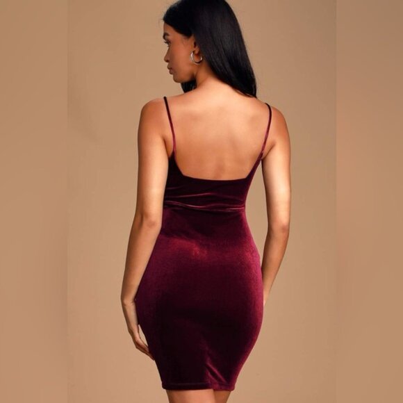 LULU's Women’s Avion Mini Slip Dress Velvet Cowl Neck Maroon Burgundy bodycon XS - Picture 10 of 16